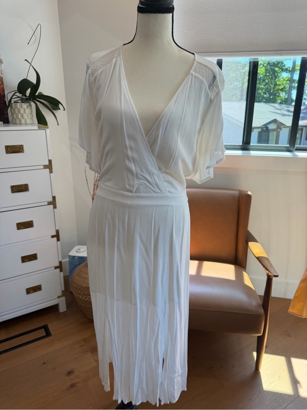 Leith White Maxi Wrap Dress with Flutter Sleeves
